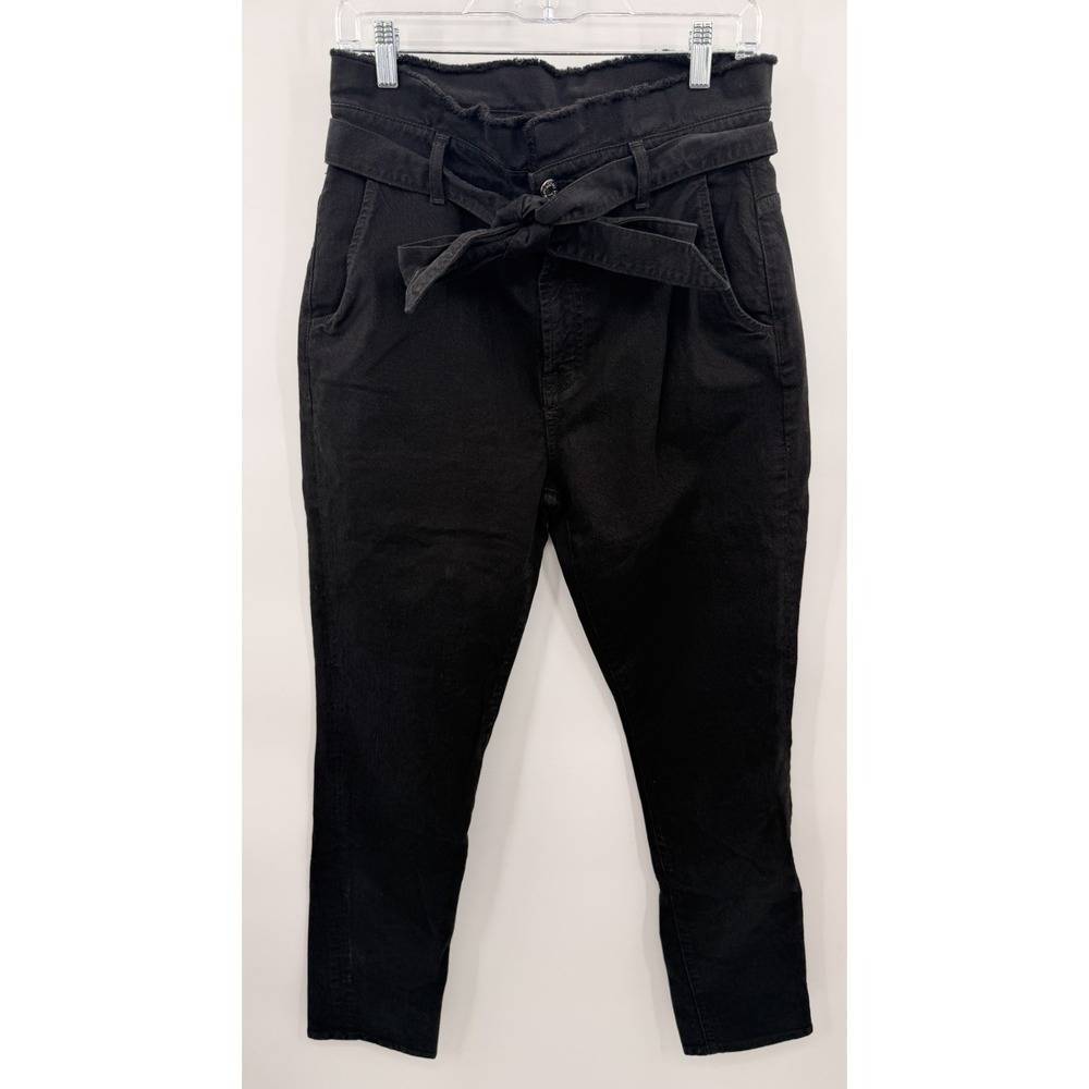 7 For All Mankind Paper Bag Roxanne Ankle Skinny Pitch Black Women's Size 29 Bow
